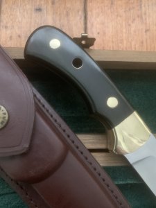 Puma Knife: Puma Original 1980's-90's 4 Star Fixed Blade Knife with Black Ebony Handle in Original Wooden Box
