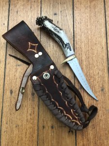 Ken Richardson Custom Handmade 4.5" Fillet Blade Hunting Knife with Deer Antler Handle & Custom Sheath