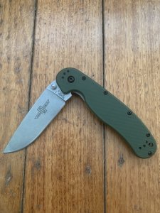 Ontario Knife Company ON8874TC Plain Brushed Silver Edge Folding Knife with Olive Drab Handle