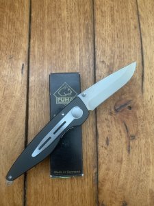 Puma Knife: Puma 2002 Handic Black Frame & Dark Stag Slab Linerlock Folding Knife