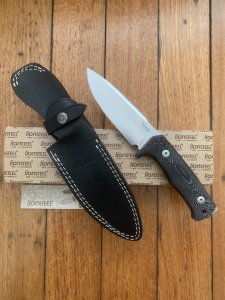 LionSTEEL Italy. Model T5 MI Canvas Micarta Handle Satin Blade with Leather Sheath