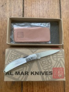 Al Mar Japan E1001P Osprey White Pearl Engraved Pocket Knife in original Pouch and Box