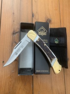 Puma Knife: 2008 Puma Prince Folding Knife with Sambar Stag Antler Handle & Puma Pouch