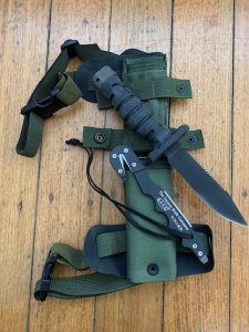 Ontario ASEK Survival Knife System 5" Blade, Strap Cutter, Sheath & Tactical Thigh/Belt Sheath