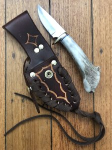 Ken Richardson Custom Handmade 3" Drop Point Blade Hunting Knife with Deer Antler Handle & Custom Sheath