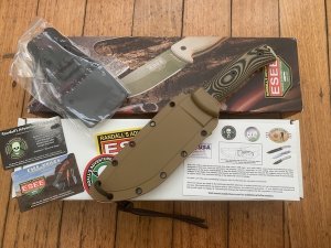 ESEE Knives- ESEE-6 Knife with Coyote/Dark Brown G10 3D Handle Desert Tan Plain Edge Blade and Coyote Kydex Sheath