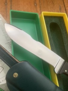 Puma Knife: Puma 1984 ForsterNicker Knife with Stag Handle & Green & Yellow Box #40482