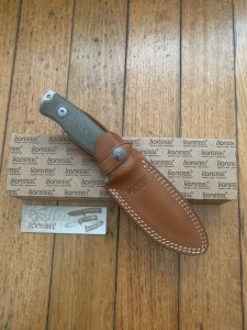 LionSTEEL Italy. Model M5 CVG-1 Green Canvas Micarta Handle with Leather Sheath