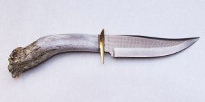 Ken Richardson Custom Handmade 6" Bowie Blade Hunting Knife with Deer Antler Handle & Custom Sheath