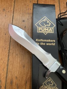 Puma Knife: Puma Special African Cape Buffalo Edition White Hunter with Black Leather Sheath