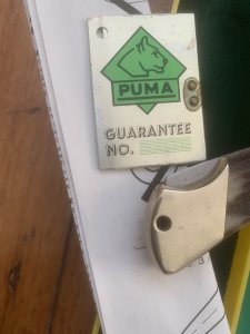 Puma Knife: Puma 1981 Rare model 905 Duke Folding Knife with Stag Handle Original Box and matching Warranty #15181