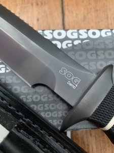 SOG Vintage Original SSD01-L DEMO Knife with Leather Sheath and Sharpening Stone.
