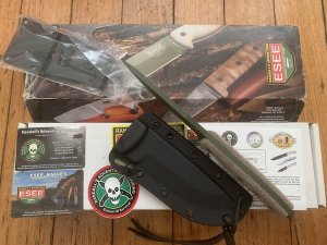 ESEE Knives- ESEE-5 Knife with Ivory Beige Micarta Handle Green Blade & Black Kydex Sheath