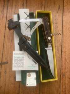 Puma Knife: Puma 1990 Waidmesser GameKeeper Knife with Stag Handle & Green & Yellow Box #24091