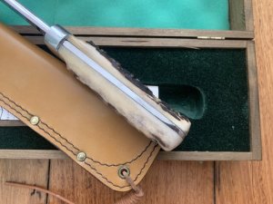 Puma Knife: Puma 1991 116376 Big Big Bowie knife with Stag Antler Handle in original Wooden Box & Warranty
