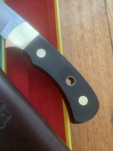 Puma Knife: Puma Original 1985 4 Star Fixed Blade Knife with Black Micarta Handle in Dark Brown Puma Sheath & Box