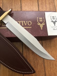 Muela Knife: Muela Big Bowie Coral Wood Laminated Handle & Leather Sheath