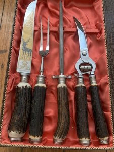 Puma Knife: 1950's Mint Carving set with Knife, Fork, Shears & Sharpener