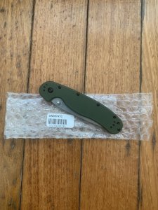 Ontario Knife Company ON8874TC Plain Brushed Silver Edge Folding Knife with Olive Drab Handle