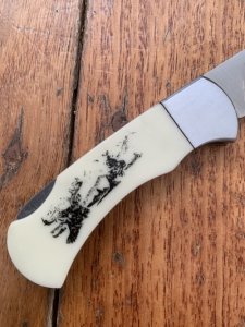 Puma Knife: Puma 4 Star Mini Folding Lock Knife with Scrimshaw Style White Tail Deer Handle