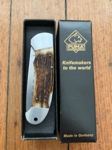 Puma Knife: Puma 1998 Custom Stag Antler Handled Lock Back Folding Knife