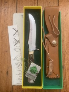 Puma Knife: Rarer 1981 Puma 6373 Skinner with Stag Antler Handle Correct Box and Warranty