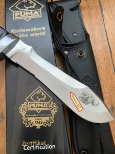 Puma Knife: Puma Special African Cape Buffalo Edition White Hunter with Black Leather Sheath