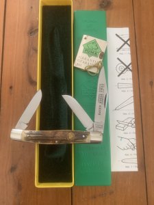 Puma Knife: Puma Mint Rare 1992 'STOCK' 3 blade Knife with Stag Antler Handle and Box #48292