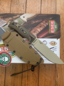 ESEE Knives- ESEE-6 Knife with Coyote/Dark Brown G10 3D Handle Desert Tan Plain Edge Blade and Coyote Kydex Sheath