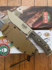 ESEE Knives- ESEE-6 Knife with Coyote/Dark Brown G10 3D Handle Desert Tan Plain Edge Blade and Coyote Kydex Sheath