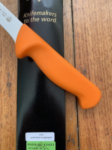 Puma Knife: PUMA German Made boning knife, straight semi-flex, 13 cm Blade with Orange Handle
