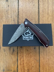 Puma Knife: Puma Tec Damascus Ebony Hardwood Folding Liner Lock Knife