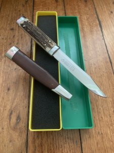 Puma Knife: Puma 1974 Vintage 3573 Boot Knife with Stag Handle & Original Box  #45471