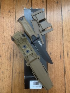 Gerber Model StrongArm Drop Point Coyote Brown Military Knife in Belt Sheath & Box