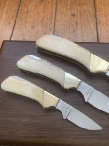 Kershaw Knife: 1982 Rare Scrimshawed set of 3 Knives in Presentation Box #142/1000