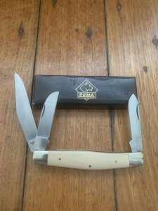 Puma Knife: Puma Original Stockman Knife with Faux Bone Handle And Scrimshawed Duck in Box