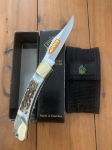 Puma Knife: Puma 2008 Duke Folding Knife with Stag Antler Handle &Puma Pouch