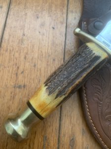 CASE XX USA KODIAK BEAR Knife with Antler Handle and Leather Sheath