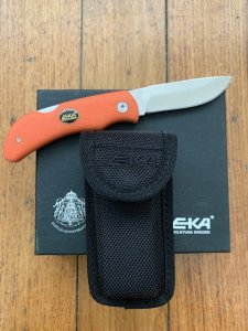 EKA Swede 8 Blaze Orange Folding Lock Knife in Pouch and Box