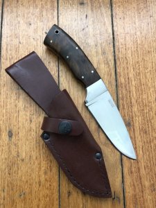 Kizlyar Knife: Kizlyar Sobol-L Hunting Knife with Brown Leather Sheath
