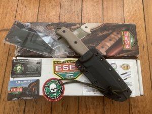 ESEE Knives- ESEE-5 Knife with Ivory Beige Micarta Handle Green Blade & Black Kydex Sheath