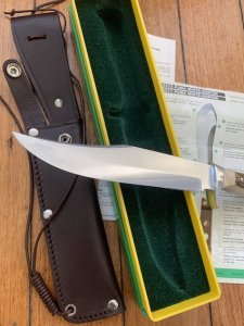 Puma Knife: 1983 Puma Mint condition Bowie knife with Stag Antler Handle in original Box