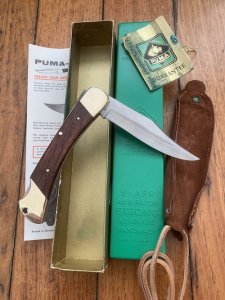 Puma Rare Model 970 Plainsman 1969 Folding Knife with original box & Paperwork & Pouch #96583