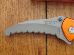 Mtech Knife:  Orange Rescue Folding Knife - Serrated Scalloped Edge