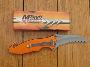 Mtech Knife:  Orange Rescue Folding Knife - Serrated Scalloped Edge