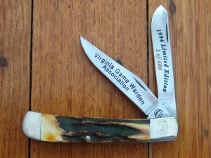 Hard Hat USA Virginia Game Warden Association 1994 Limited Edition 1 of 400 Knife in Solid Oak Box
