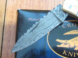 Croco Knife: 3004 Damascus bladed Folding lock Knife with Sambar Antler handle