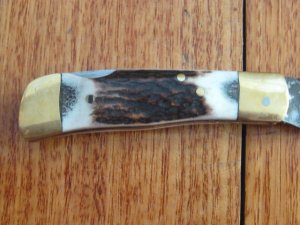 Croco Knife: 3004 Damascus bladed Folding lock Knife with Sambar Antler handle