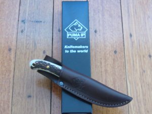 Puma Knife: Puma IP Catamount Stag Fixed Blade Hunting Knife with Leather Sheath