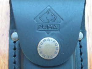 Puma Knife Sheath: Medium Vertical Black Leather Knife Pouch